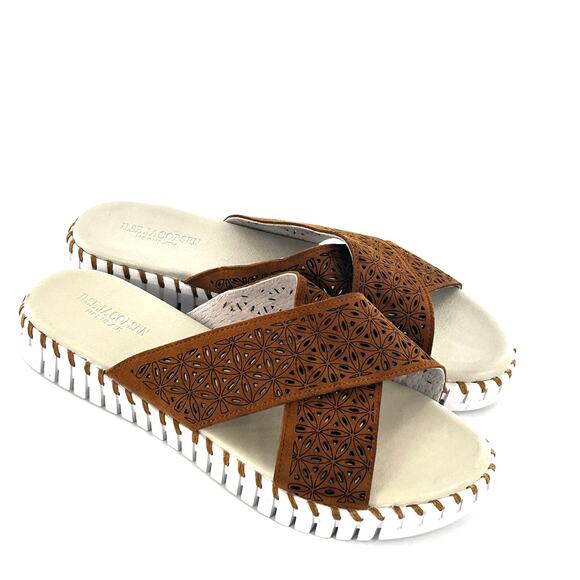 Ilse Jacobsen Tulip Criss Cross Slide Sandals 10 Tan Brown Flat Comfort - Picture 2 of 6